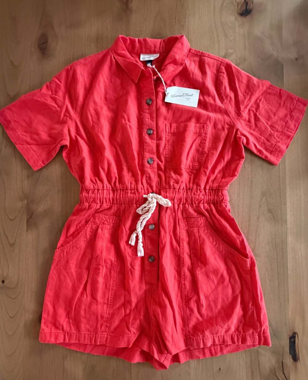 Universal Thread Women's Red Button-Up Short Sleeve Romper Medium